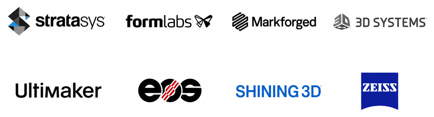 高価買取中の人気メーカー:Stratasys、Formlabs、Markforged、3D Systems、Ultimaker、EOS、SHINING 3D、ZEISS