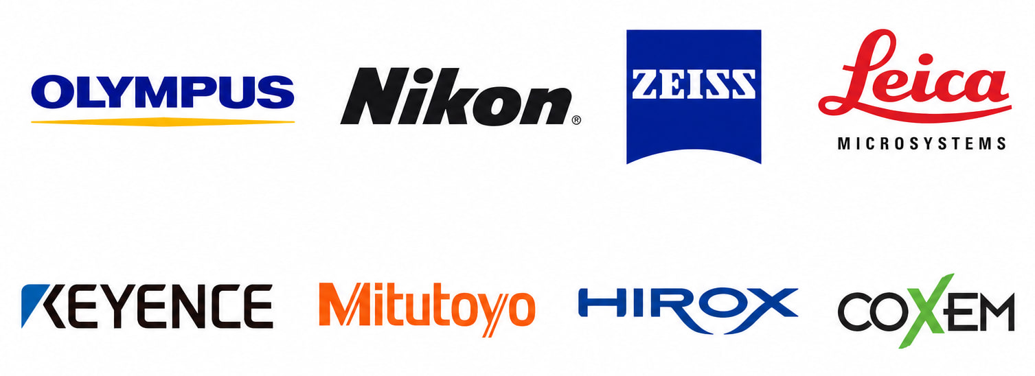 高価買取中の人気メーカー:OLYMPUS、Nikon、ZEISS、Leica Microsystems、KEYENCE、Mitutoyo、HIROX、COXEM