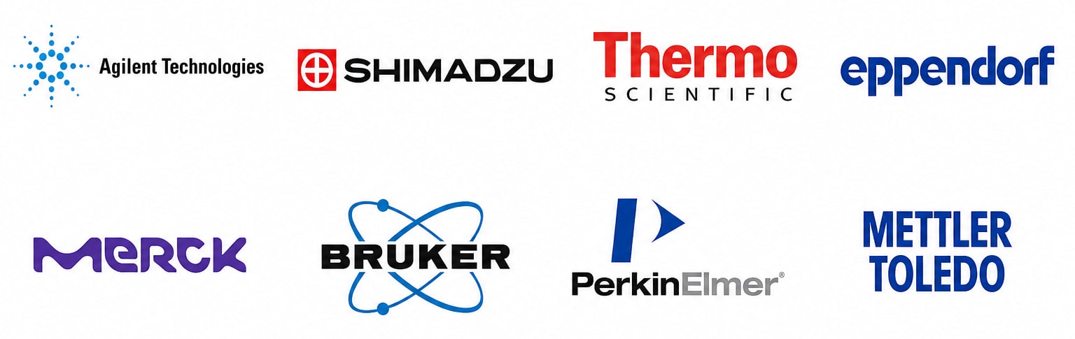高価買取中の人気メーカー：Agilent Technologies、SHIMADZU、Thermo Scientific、eppendorf、MERCK、BRUKER、PerkinElmer、METTLER TOLEDO